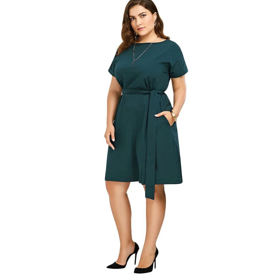 Новое летнее платье размера плюс L-6XL Vestidos модное красное синее зеленое элегантное платье офисное женское платье большого размера s шифоновое платье с поясом