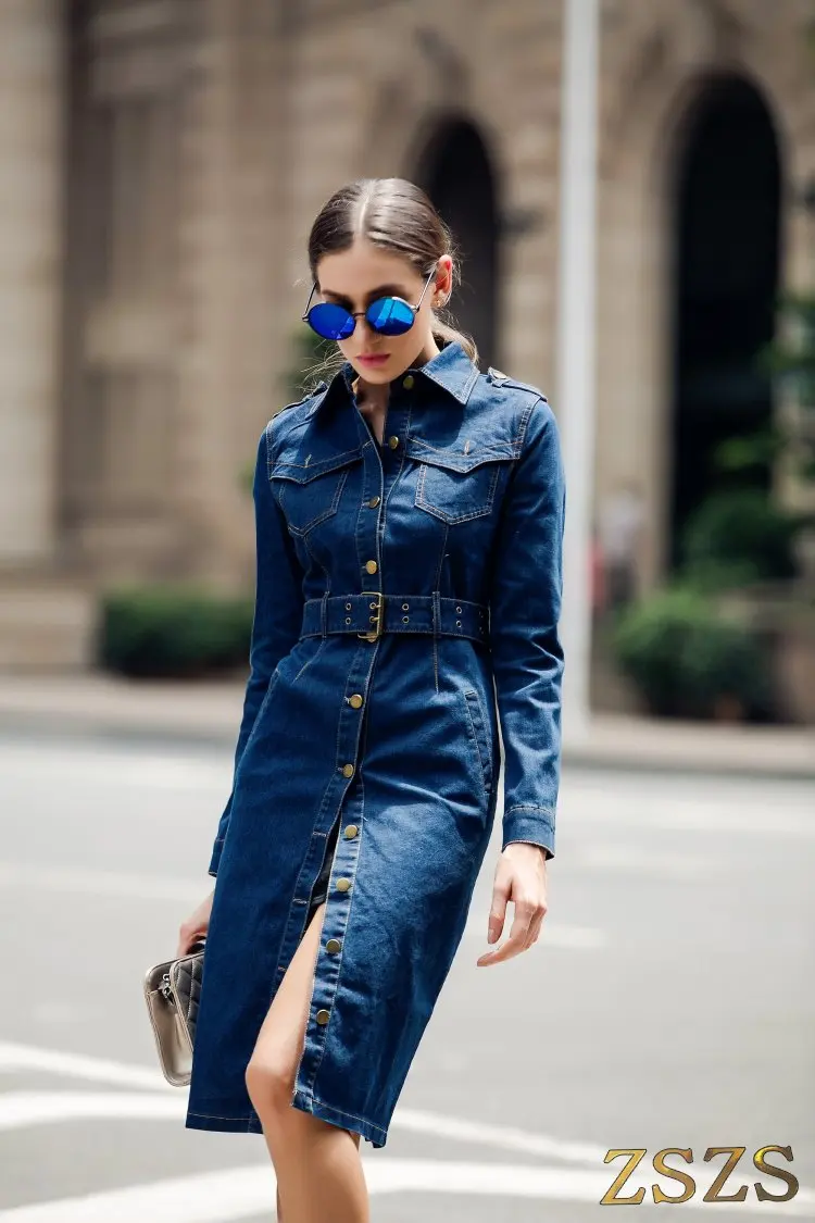 Для женщин леди Повседневное пальто длинные джинсовые Сигле модель Пуговицы