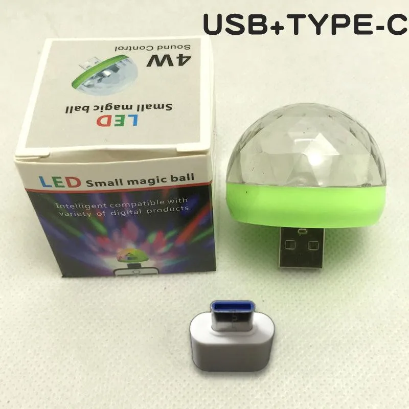 TYPE-C Автомобильные лампы Мини Портативный USB диско-светильник s семейный Реюньон волшебный шар светильник мобильный телефон USB светильник аксессуары для автомобиля Мотоцикл - Испускаемый цвет: TYPE-C