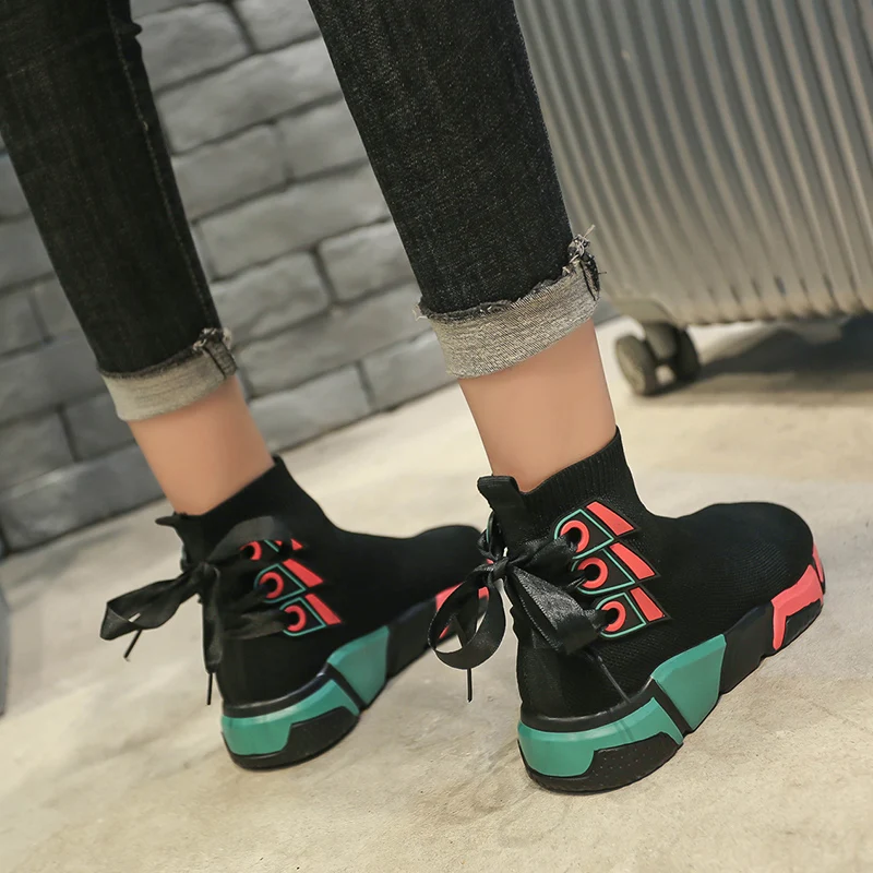 Kjstyrka/; zapatos mujer; Модные дышащие женские кроссовки; tenis feminino; обувь на танкетке для женщин; высокая обувь с перекрестными ремешками