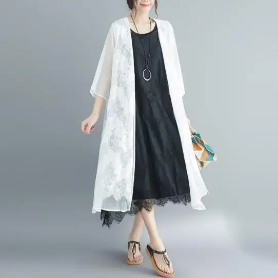 Женское кружевное шифоновое платье Элегантное Длинное свободное винтажное