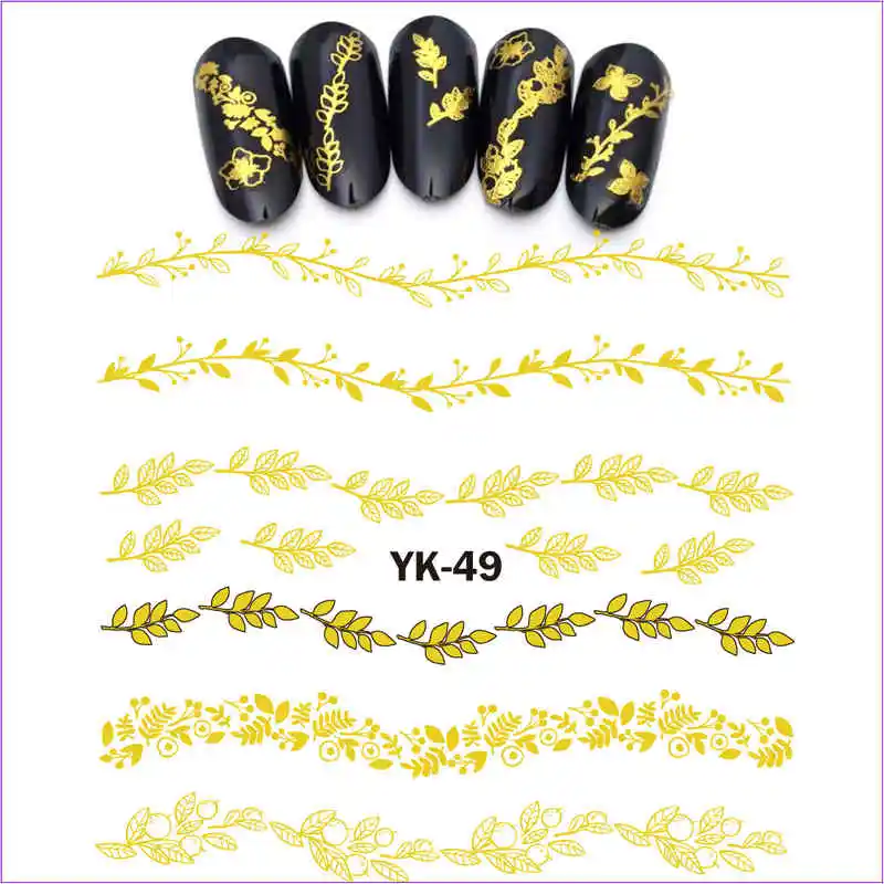 YK049 GOLD UPRETTEGO Золотые/серебряные Водные Наклейки металлические наклейки для ногтей цветок кружева волна ветка витиеватая лоза лист YK49-54 - Цвет: YK049 GOLD