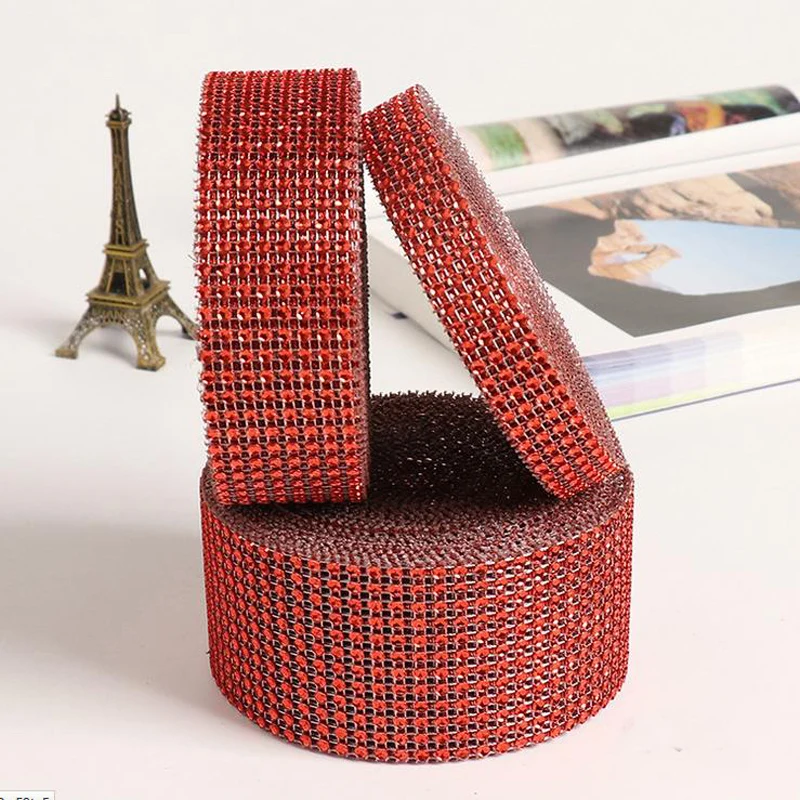 10 ярдов/рулон красный пластик горный хрусталь покрытый сеткой сверло