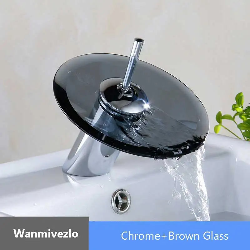 Chrome 1 Цветной стеклянный водопад для ванной комнаты, кран для раковины, хромированный кран для раковины, Однорычажный бортике, круглый смеситель - Цвет: Chrome 1