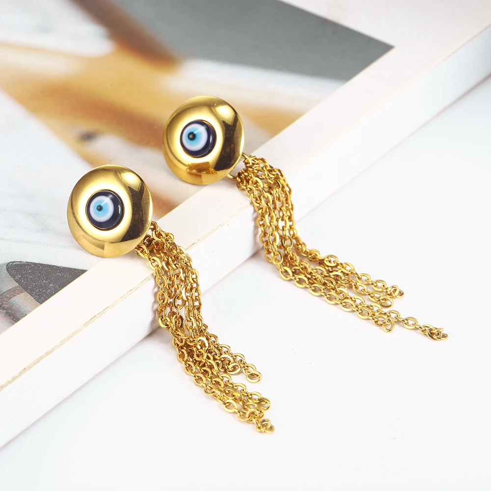 Женские серьги-гвоздики OUFEI Evil Eyes серьги из нержавеющей стали с кисточками модные