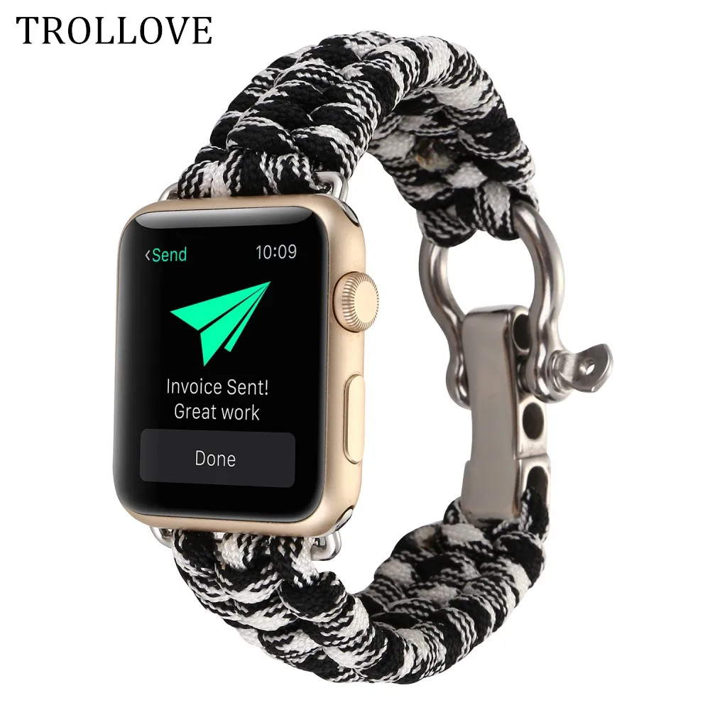 Ремешок нейлоновый Плетеный для Apple Watch Band 42 мм 38 40 44 тактический Браслет