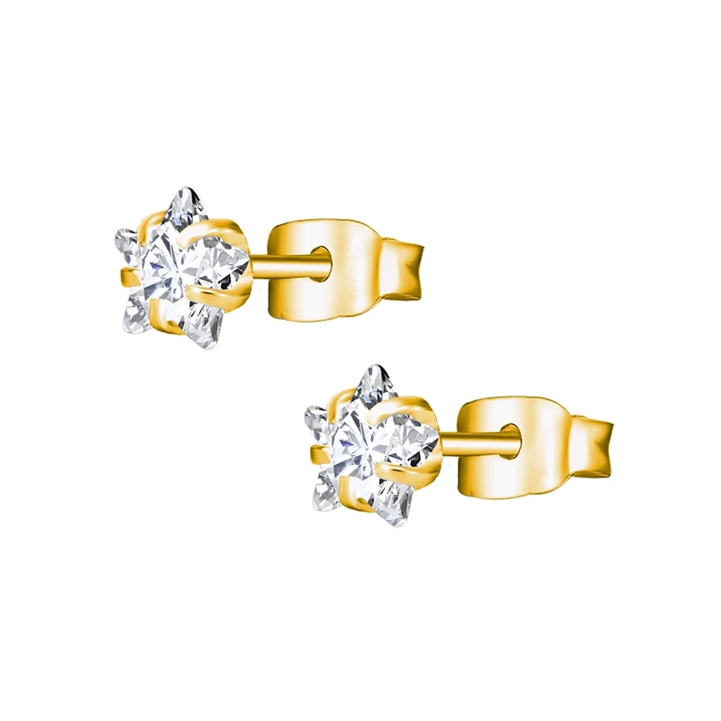 GD White Star 3-8 мм маленькие серебряные золотые серьги с камнями CZ кристалл серьги-гвоздики хирургическая сталь кубический цирконий спираль серьги женские аксессуары - Окраска металла: GD White Star