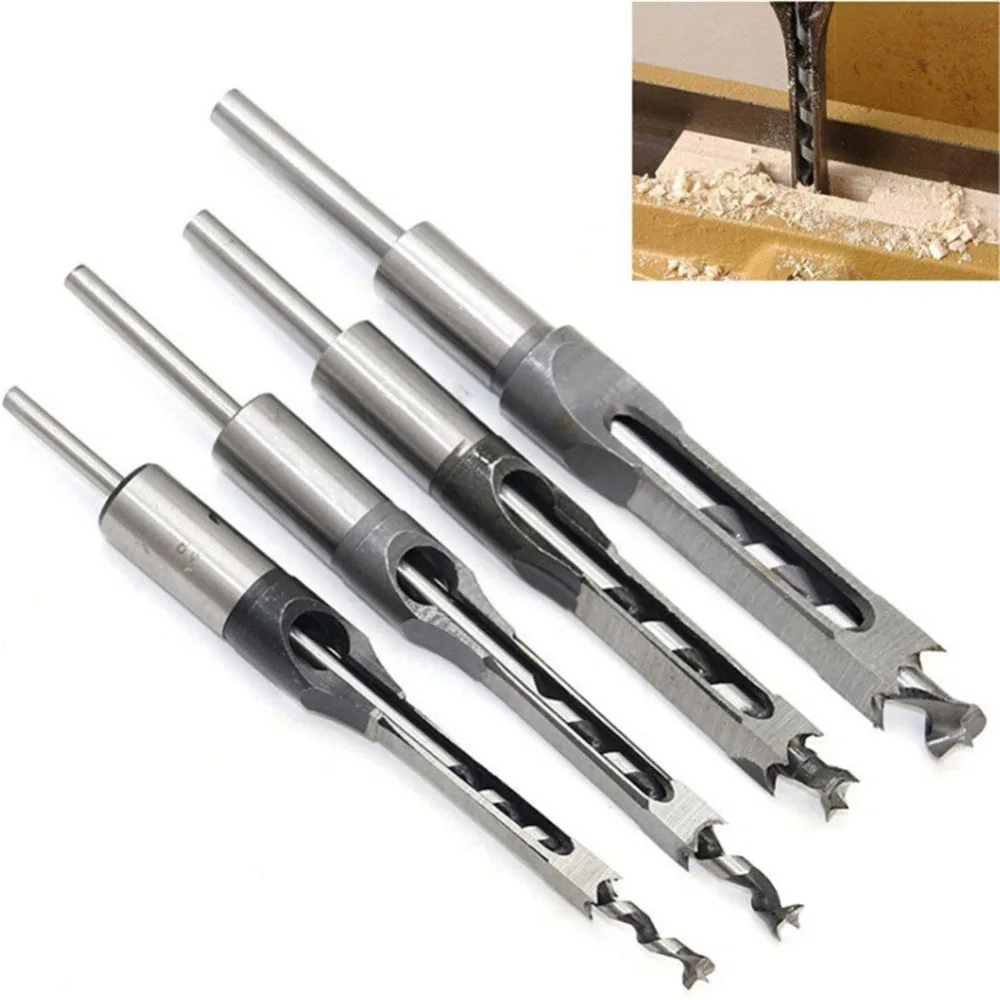 

New 4Pcs Square Hole Mortiser Drill Bit Woodworking Twist Drill Kits Mortising Hole Drills DIY Woodworking Tools