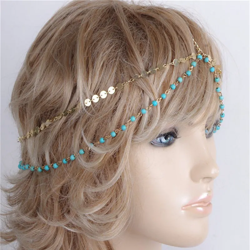 Богемный Головные уборы Для женщин золото круглый металлический Блёстки Бусины