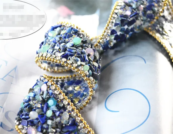 High quality blue Pearl Beaded Lace Trim Wedding dress Clothing decorative accessories Iron on Sew t3.5cm*50cm | Дом и сад