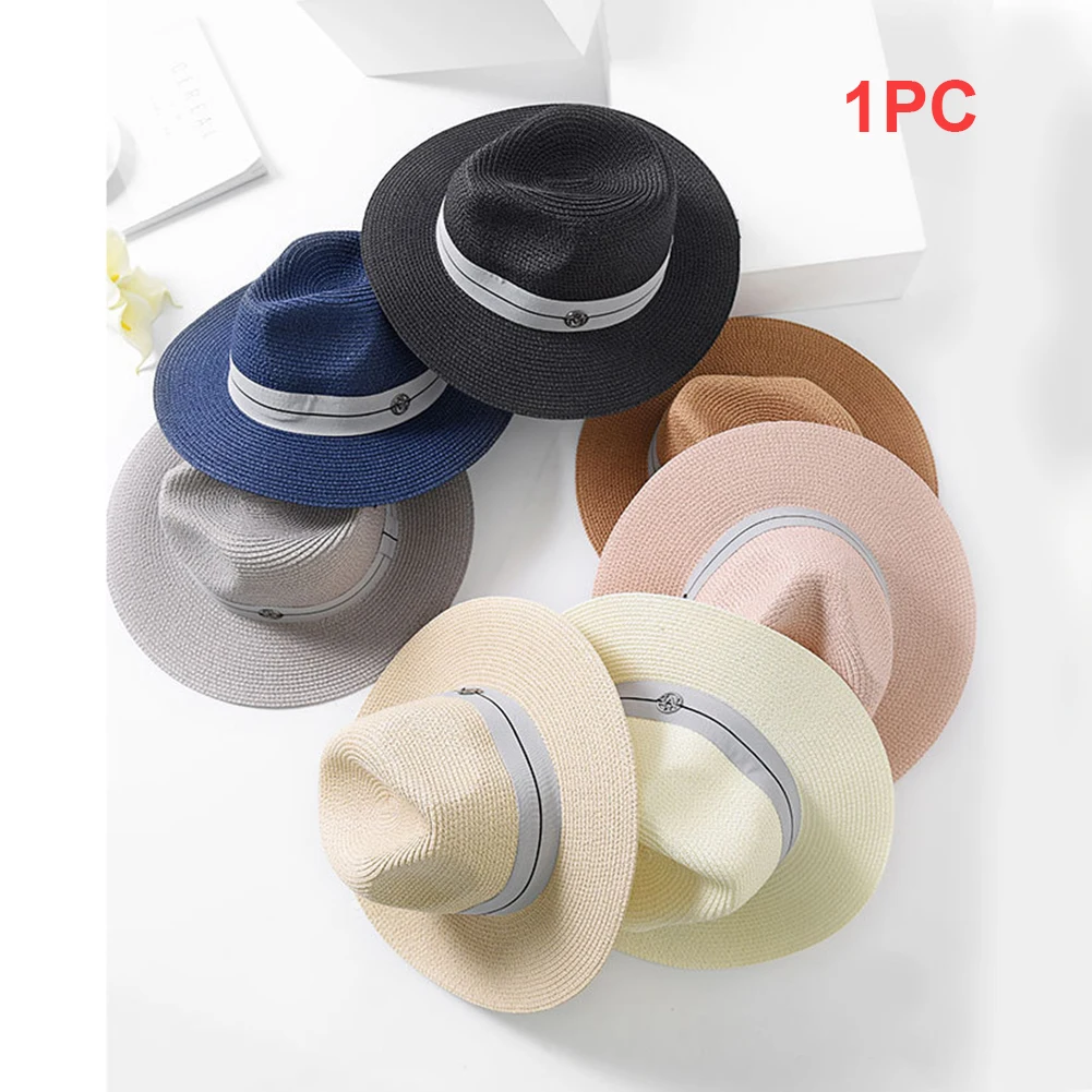 Adjustable Sun Protection Fashion Simple All-Match Outdoor Women Hats Casual Panama Straw Flat Brim Beach Jazz Cap Summer | Аксессуары