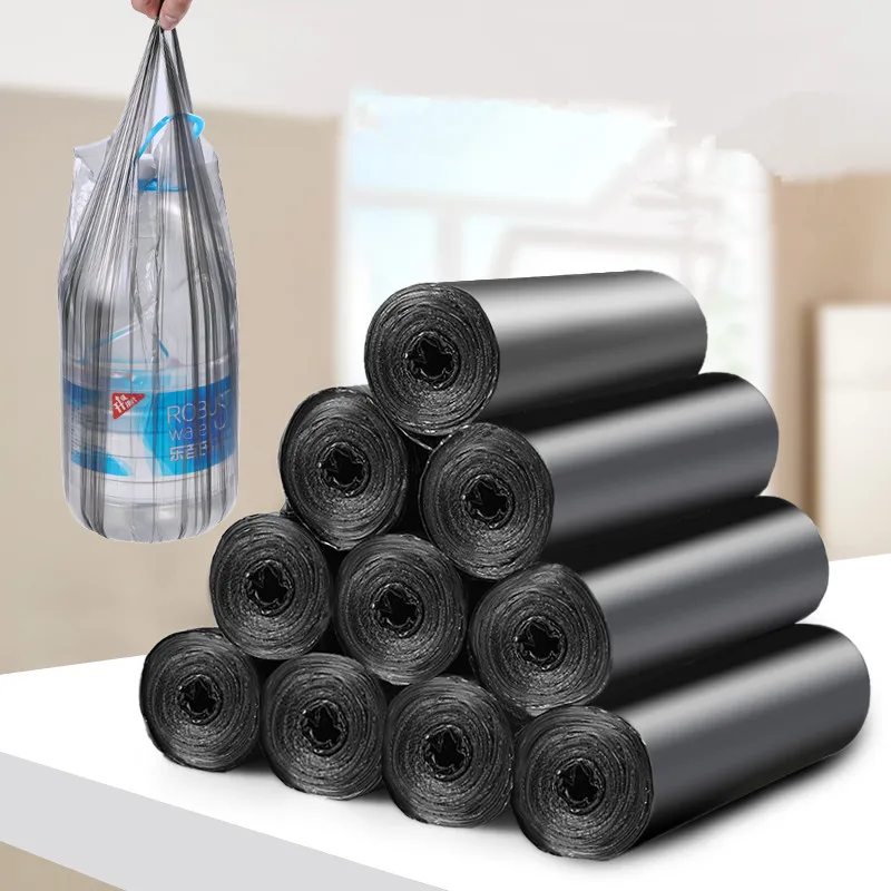 

100pcs/pack Large Garbage Storage Bags Kitchen Vest Type Trash Bags Black Disposable Household Plastic Bag