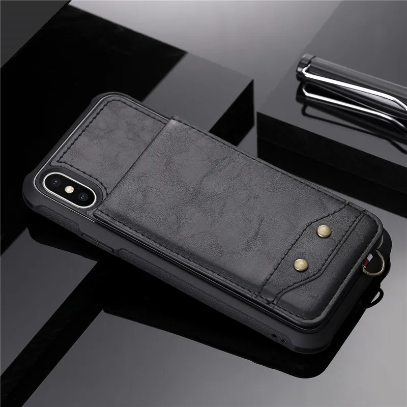 Fpr iPhone XR X XS MAX 6 6S 7 8 Plus Роскошный чехол для телефона из искусственной кожи ударопрочный кошелек чехол для карт с длинными короткими ремешками