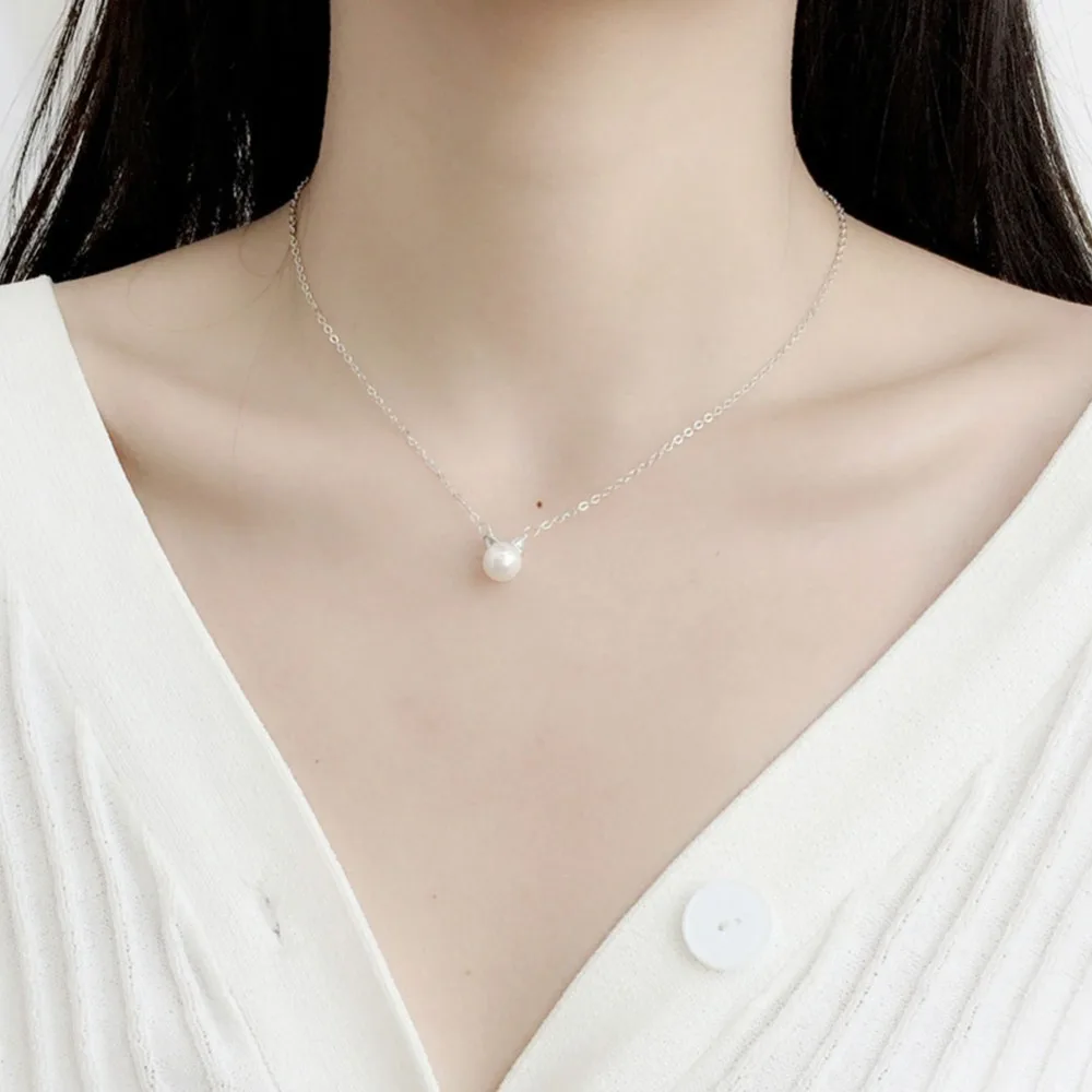UMODE Cute White Pearl Cat Ear Gold Jewelry Sets for Women Bracelet and Open Cuff Ring Necklace Set Link Chain AUS0055 | Украшения и