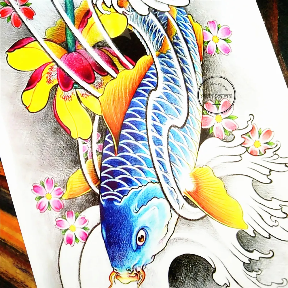 SHNAPIGN Blue Koi FTemporary Tattoo боди арт 12*20 см флэш Татуировка наклейка s водостойкая