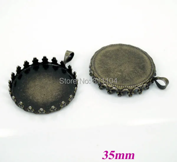 

35mm Antique Bronze Plated Round Bases Crown Bezel w/ a Bail Cabochon Settings Pendant Findings DIY Jewelry Making Wholesale