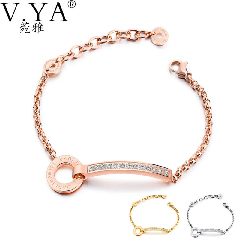 V.YA Luxury Gold Color Chain Link Bracelet for Women Ladies Crystal Birthday Jewelry Charms Female Gift Drop Ship | Украшения и