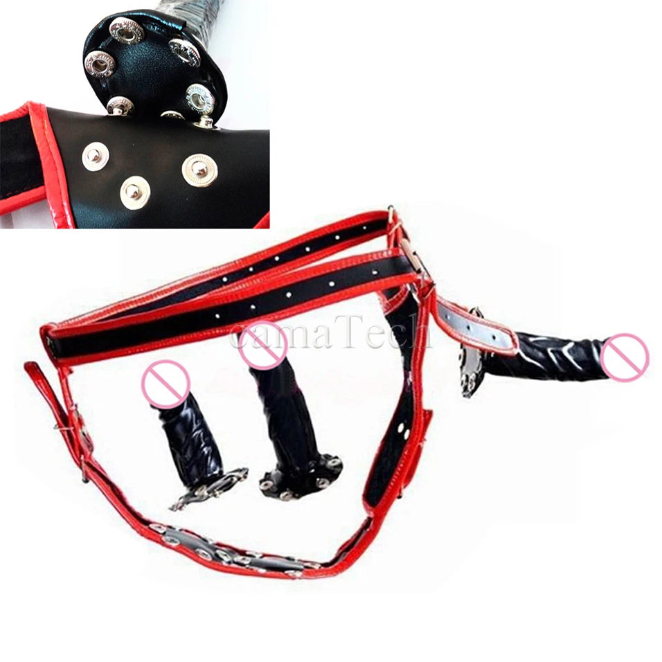 Кожаный страпон дилдо трусы с 3 шт. съемные фаллоимитаторы для лесбиянок женщин