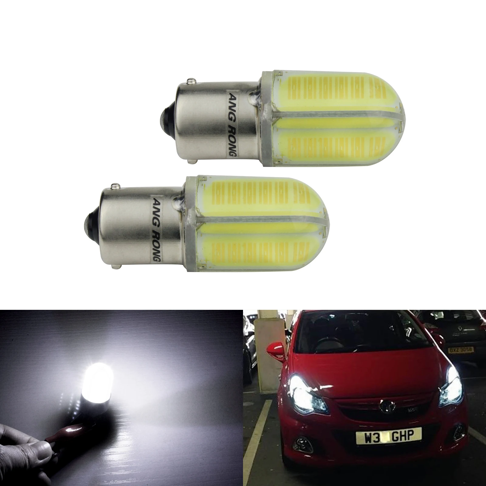 Светодиодные дневные ходовые огни ANGRONG 2X BA15s 1156 P21W 382 COB DRL Xenon White 6000K 12V|Сигнальная