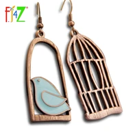 f j4z vintage earrings fashion designer oil bird alloy bird cage lovely drop earring for women brincos de gota feminino dropship