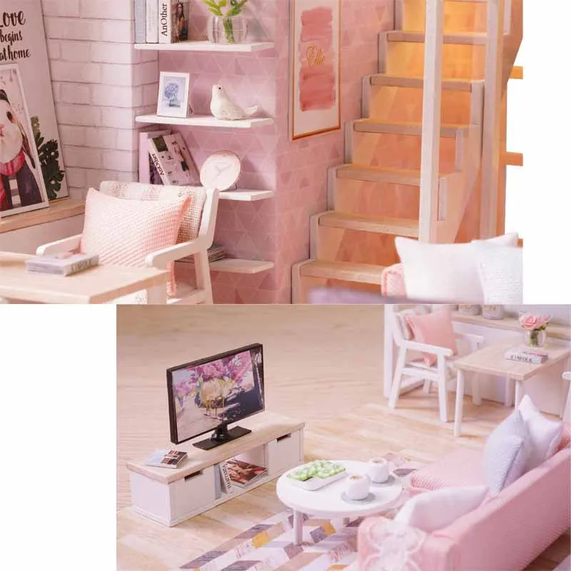 Miniature Sweet Love Home Dollhouse Furniture Kits DIY Wooden Dolls House With LED Lights Handmade Craft Children Birthday Gift | Дом и сад