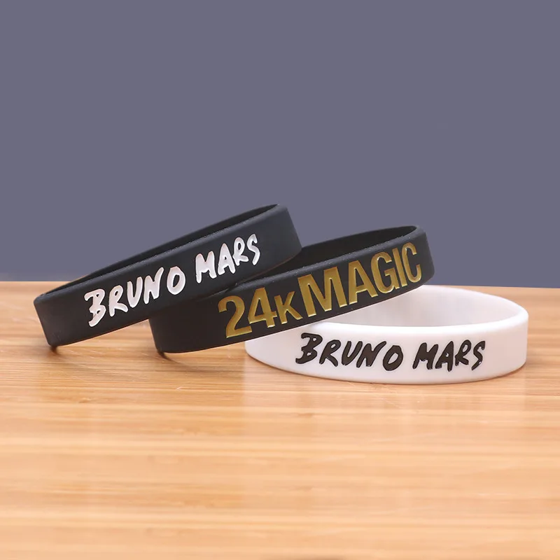 

1PC Pop Star Bruno Mars Silicone Bracelets&Bangles Black White Song 24K Magic Silicone Wristband Music Lover Fans Gifts SH210