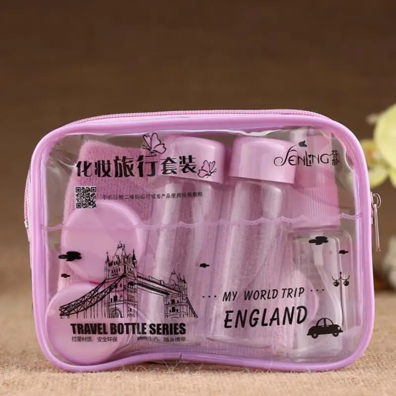 

9pcs/set Mini Portable Travel Bottle Refillable Bottles Makeup Face Cream Empty Container with Toothbrush Comb