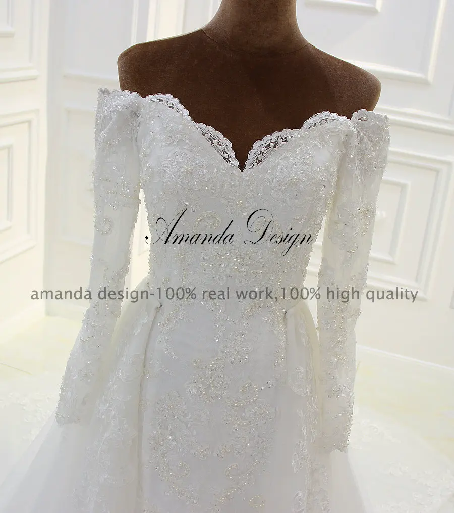 Свадебное платье с открытыми плечами и кружевной аппликацией Amanda Design robe de mariee