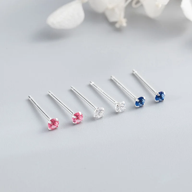 Серьги гвоздики из серебра S925 пробы маленькие супер цветные простые