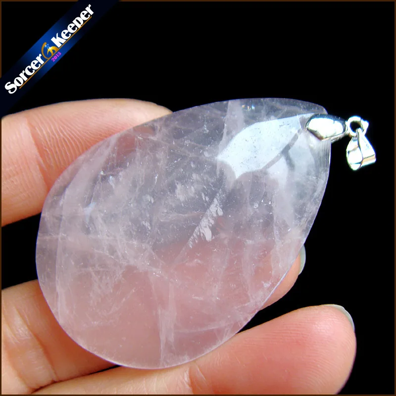 Настоящий натуральный розовый Кристал кварца камень подвеска с бусинами из