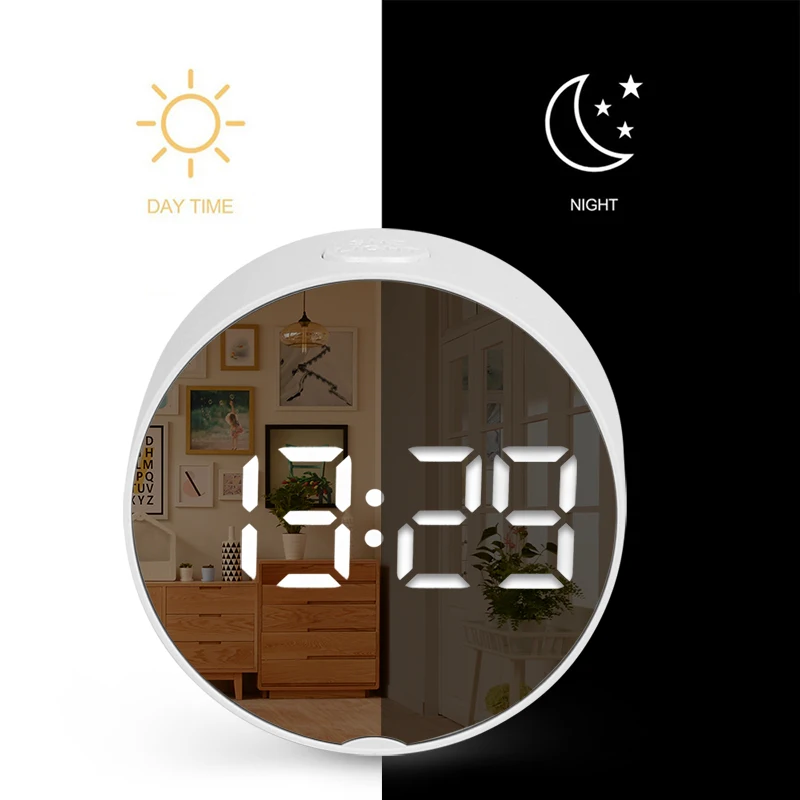 

NEW Led Mirror Alarm Clock Digital Table Clock Night Light Snooze With Temperature Electronic for Home Decoration