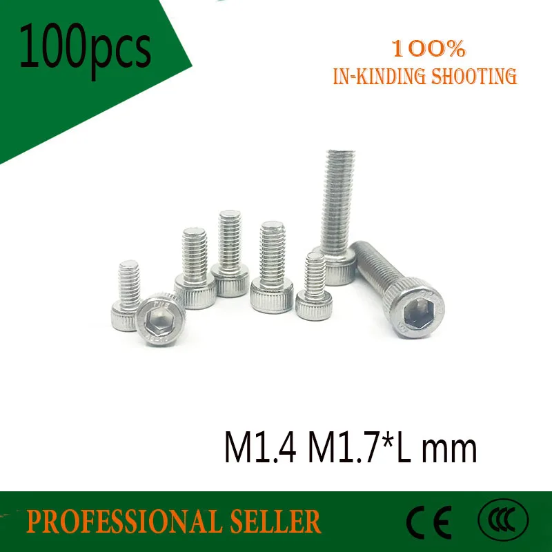 100 шт. M1.4/M1.6 * 3/4/5/6/8/10/12/16/20 DIN912 304 Шестигранная головка из нержавеющей стали с