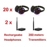 500m distance professional silent disco 20 led headphones with 2 transmitters rf wireless for dj club party meeting broadcast
