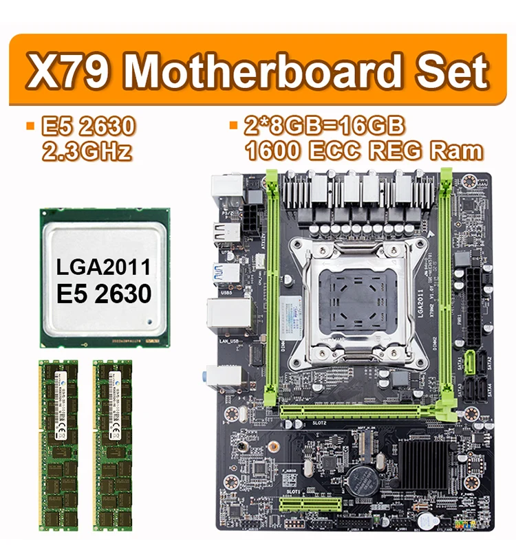 Jingsha X79 M3 материнская плата con Ксеон LGA2011 E5 2630 C2 2x8 Гб оперативной памяти, 16 Гб встроенной памяти, 1600 МГц memoria de registro DDR3 кода коррекции ошибок M-ATX USB3.0 SATA3.0