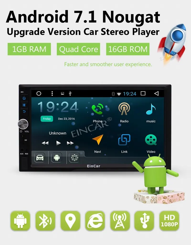 Eincar 7 ''автомобильный стерео Android 1 gps трекер 2Din в тире четырехъядерный