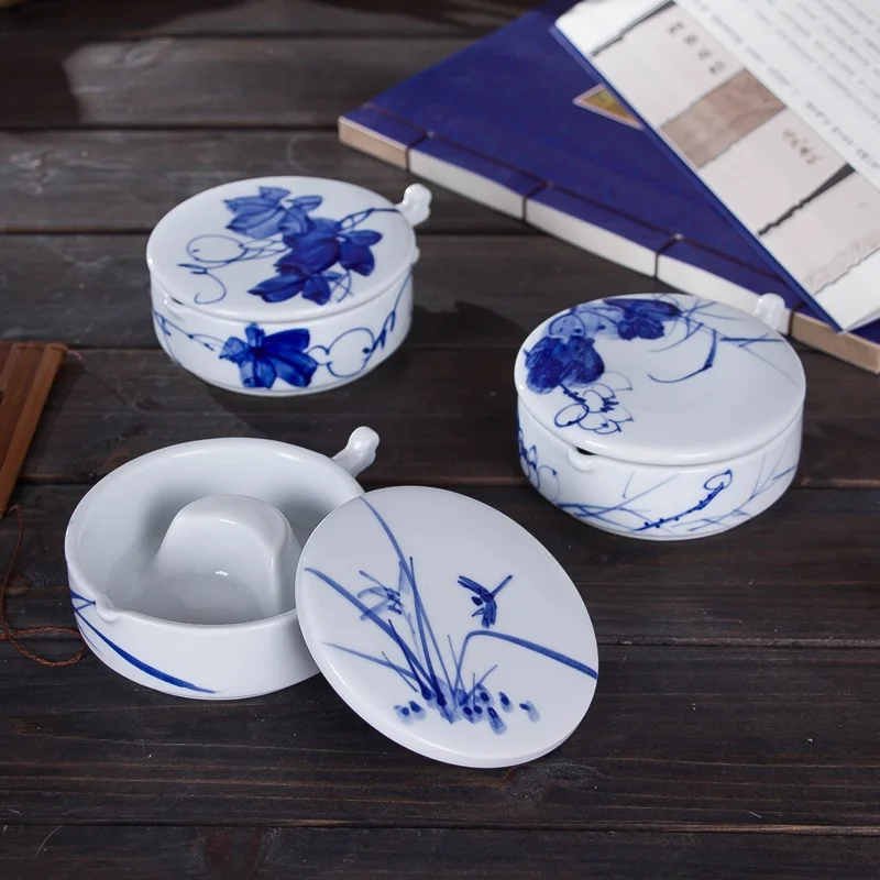Jingdezhen Ceramic Ink Pool Study Four Treasures Blue and White Hand-painted Articles Box Bucket Pen Washing | Дом и сад
