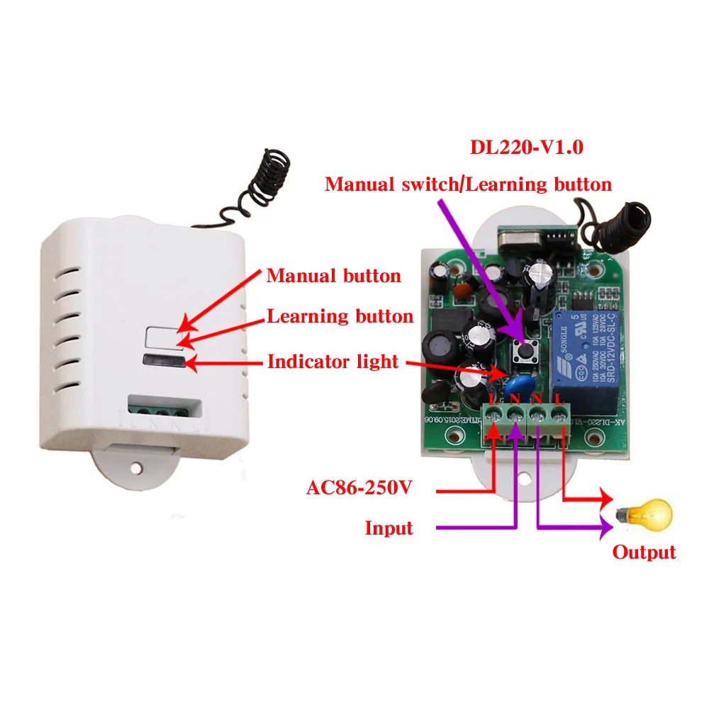 

2017 New AC85V-250V 1Channe RF Wireless RemoteControl Switch System Teleswitch 1PCS Transmitter + 4PCS Receiver 315MHZ