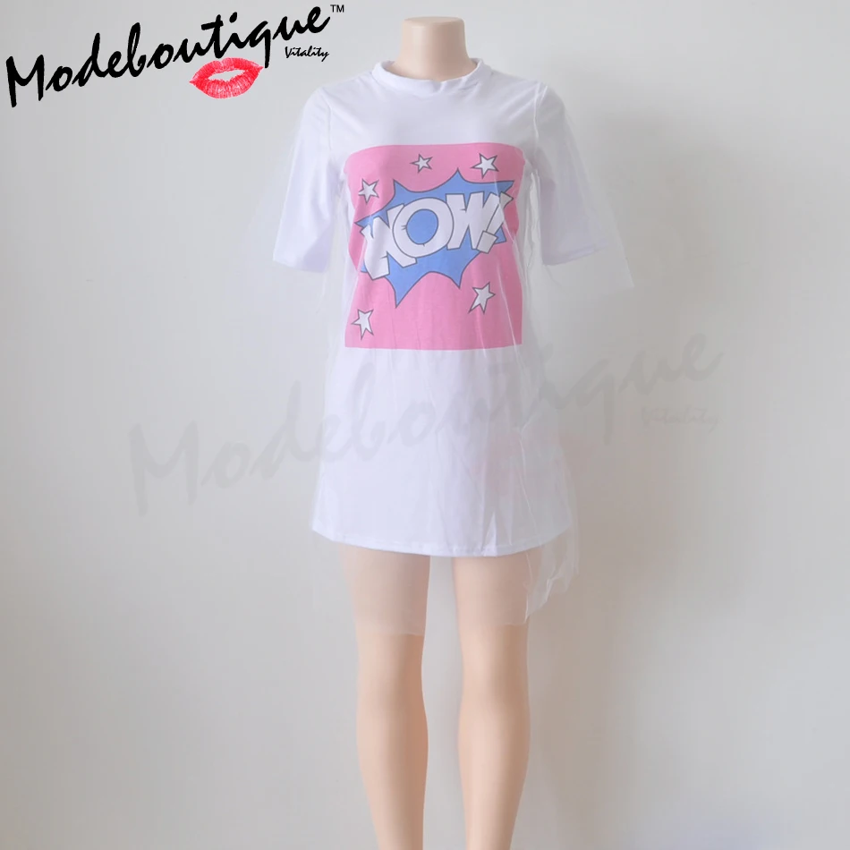 Mode Boutique Women Dress Casual O-neck Printing Sugar Girl Fashion Print Mesh White Summer Robe De Soiree Vestidos | Женская одежда