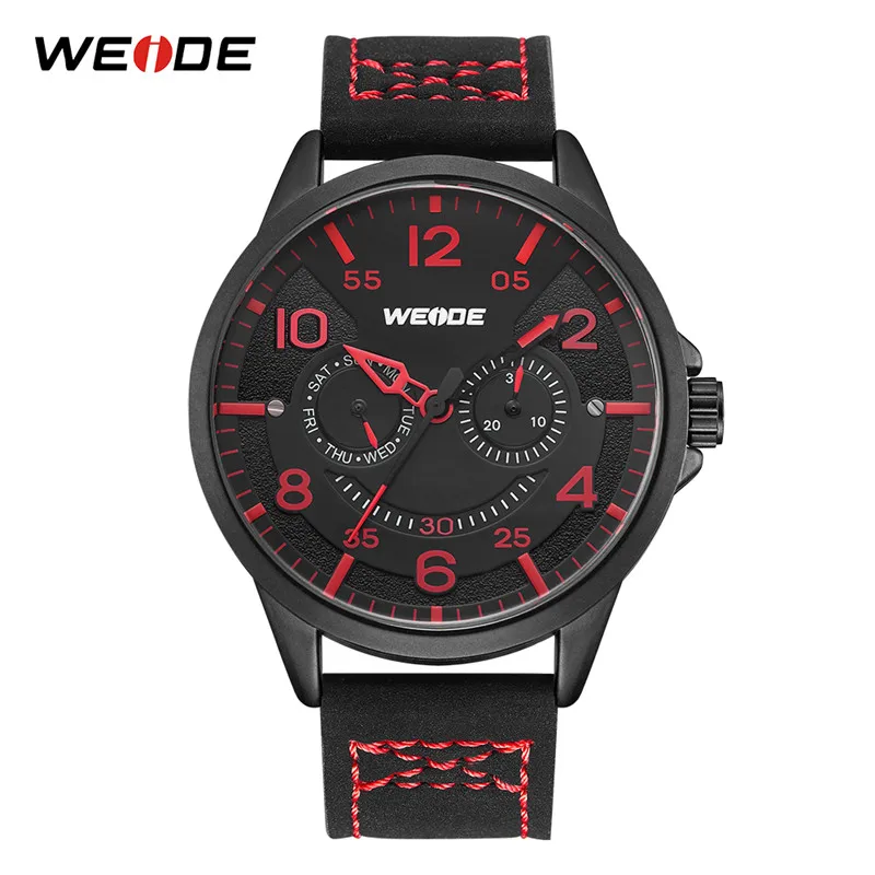 Red WEIDE Роскошная модная модель Мужские Аналоговые кожаные спортивные армейские военные кварцевые мужские наручные часы - Цвет: Red