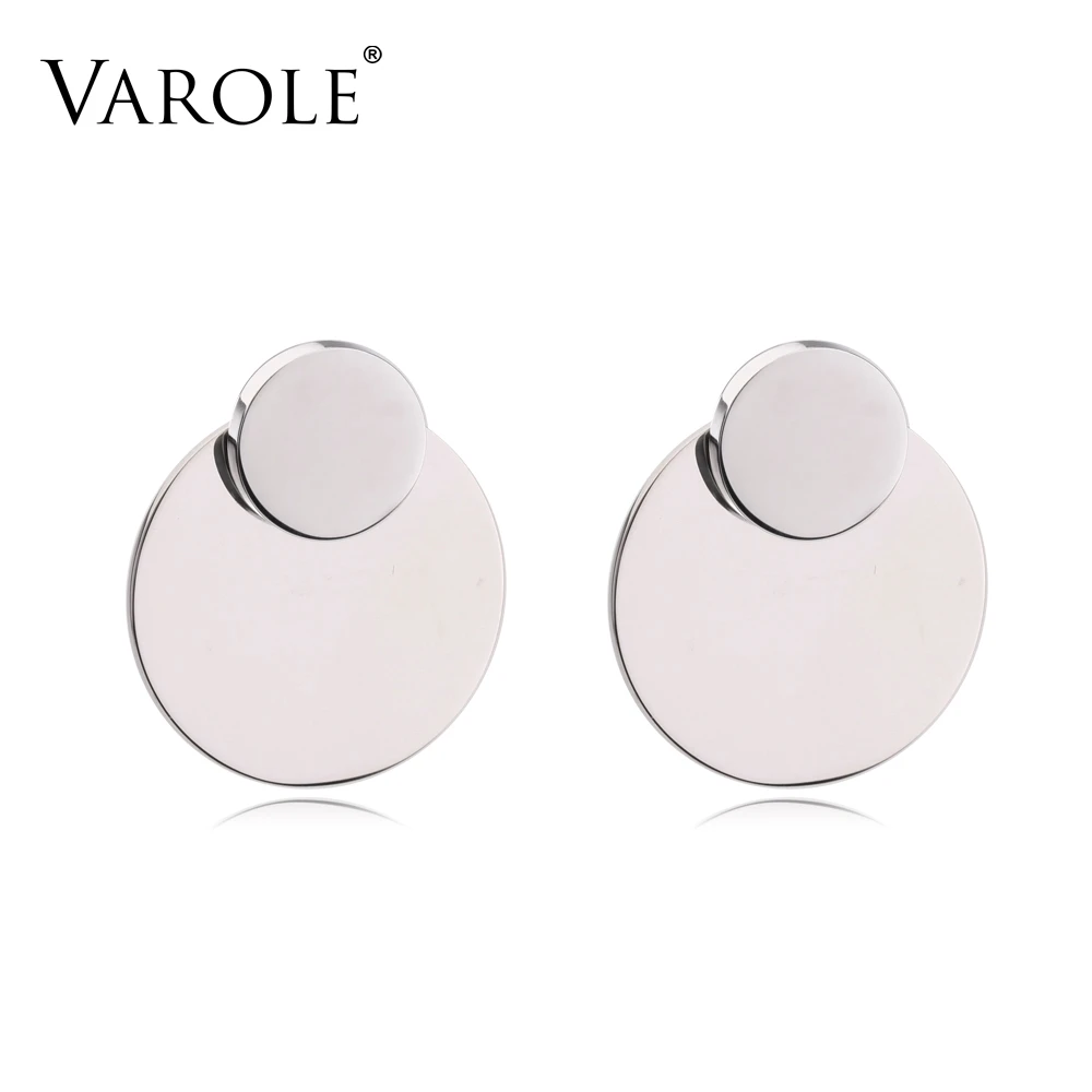 

VAROLE Double Circle Earrings Matte Gold color Ear Earings Steel Stud Earrings For Women Stud Earring Jewelry Oorbellen Brincos