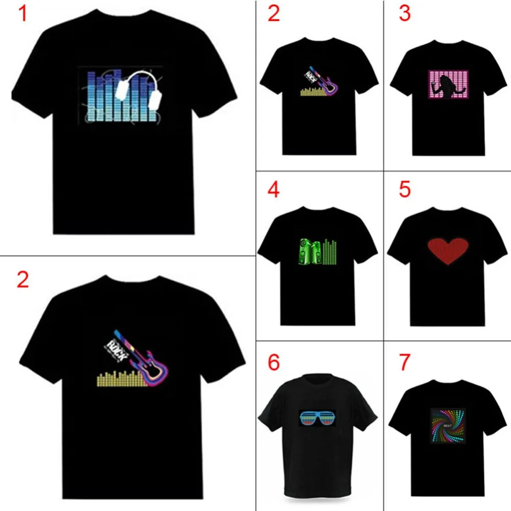 

Men Sound Activated LED T-shirt Light Up Down Flashing T-shirts for Rock Disco Party DJ Tops Tee H9