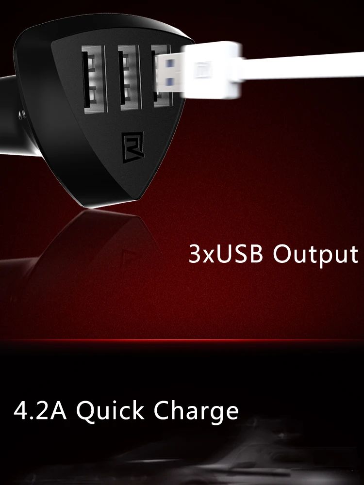 Автомобильное зарядное устройство remax Alien RCC304 3 USB для samsung S10 S9 S8 Plus Xiaomi redmi 6 6A huawei p30 p20 pro Быстрая зарядка 3.4A зарядное устройство