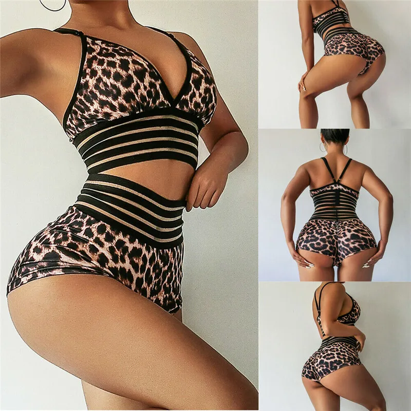 Новинка 2019 женский леопардовый комплект бикини с высокой талией топы подкладкой