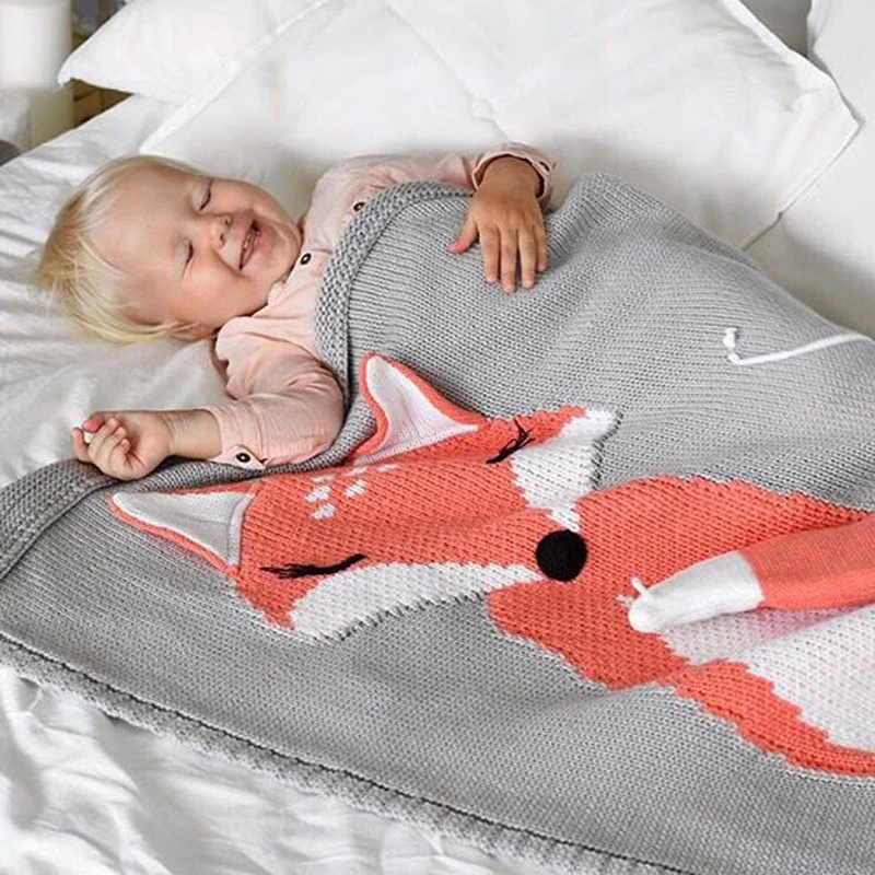 Осень BabyToddler лиса постельное белье для новорожденных Вязаное детское одеяло
