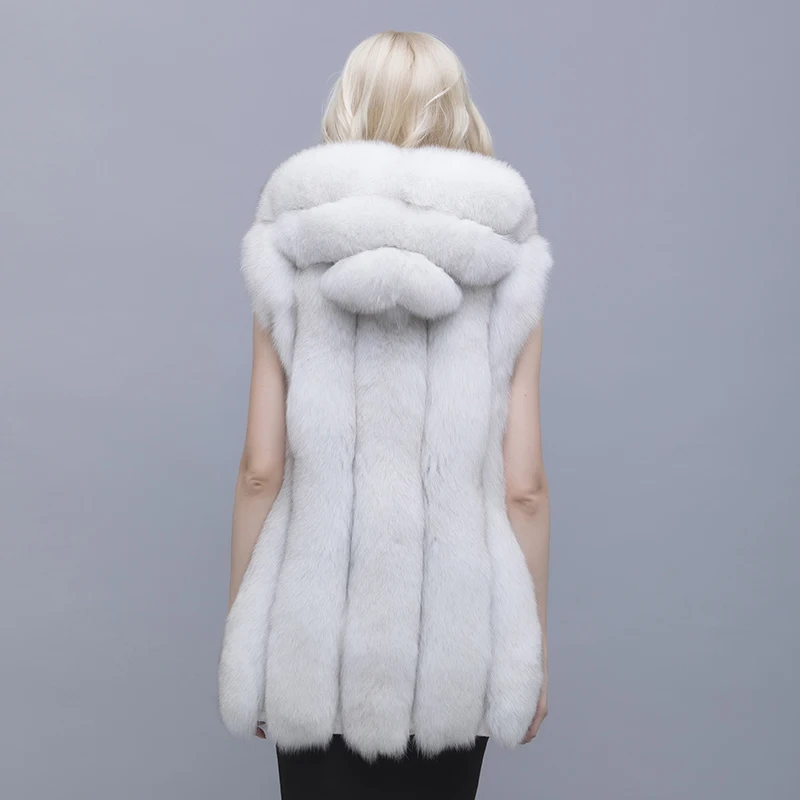 Женский жилет из натурального Лисьего меха с капюшоном|fox fur vest|fox furfox coats women |