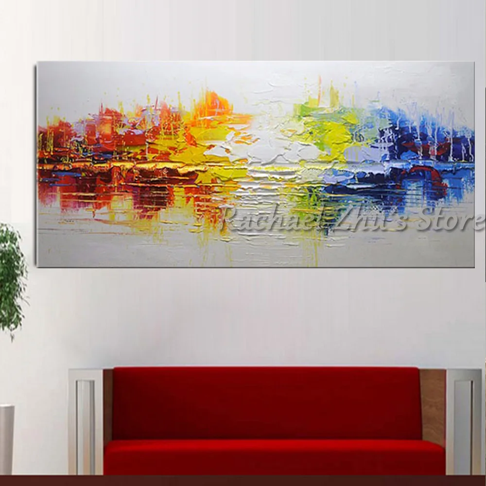 

100% Hand Painted Abstract Colorful Landscape Oil Painting On Canvas Modern Color Art Palette Knife Living Room Home Wall Decor