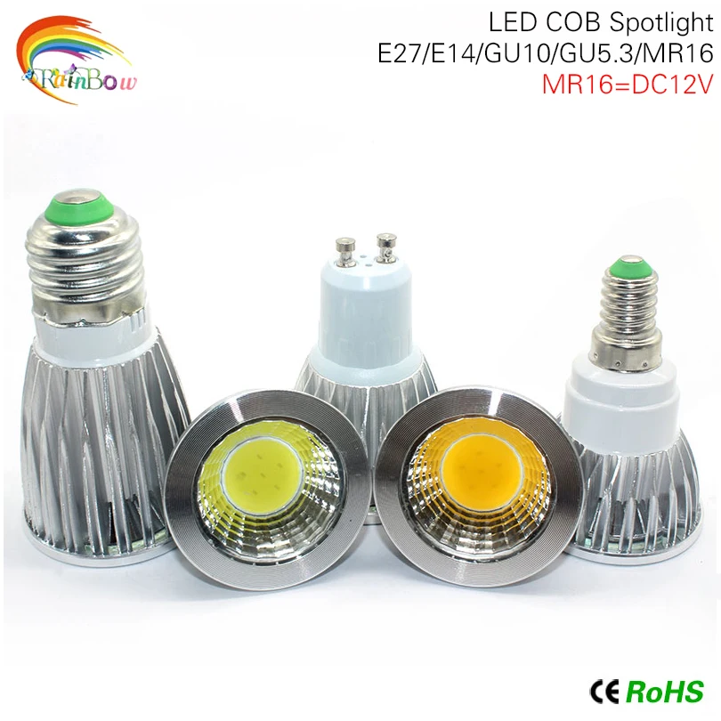 E27 Светодиодные лампы E14 светодиодные GU10 GU5.3 COB 9 Вт 12 15 AC 220 В MR16 DC лампада