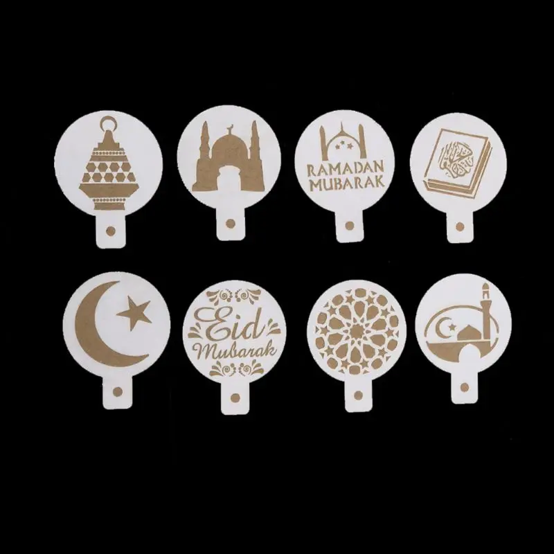 8 шт./компл. Eid Мубарак Рамадан пластиковый кофе круглый цветок спрей трафареты