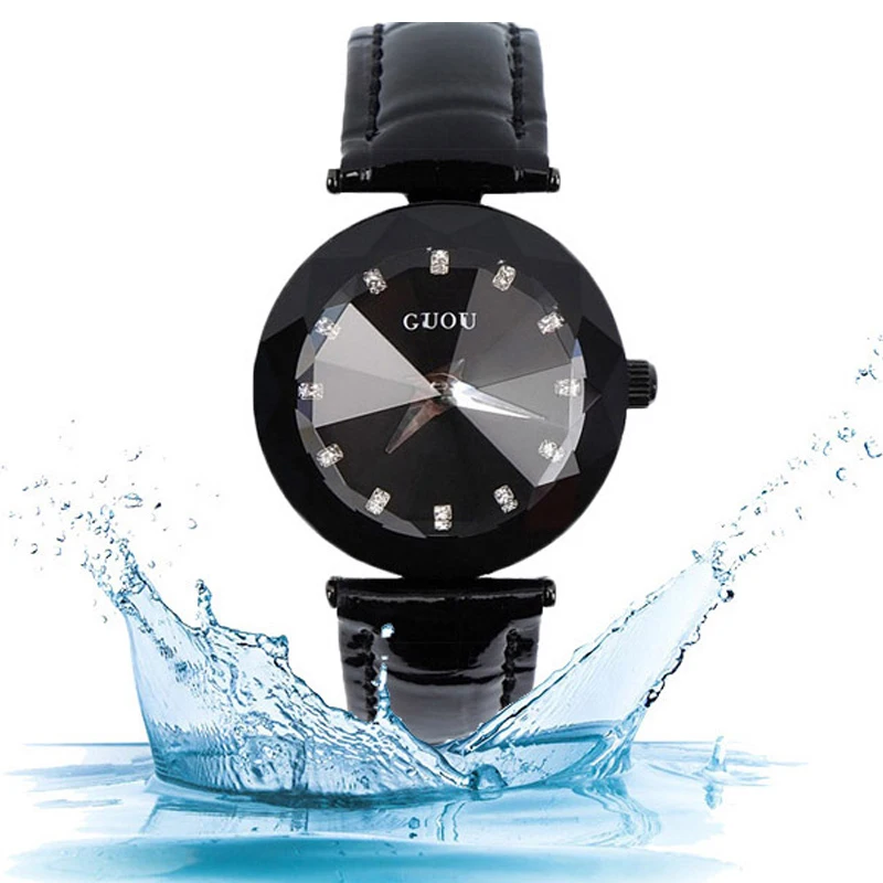 

Fashion Reloj Mujer Guou Brand Female Leather Or Steel Quartz Watches Rhombus Dial Clock Ladies Girls Women Dress Wrist Watch