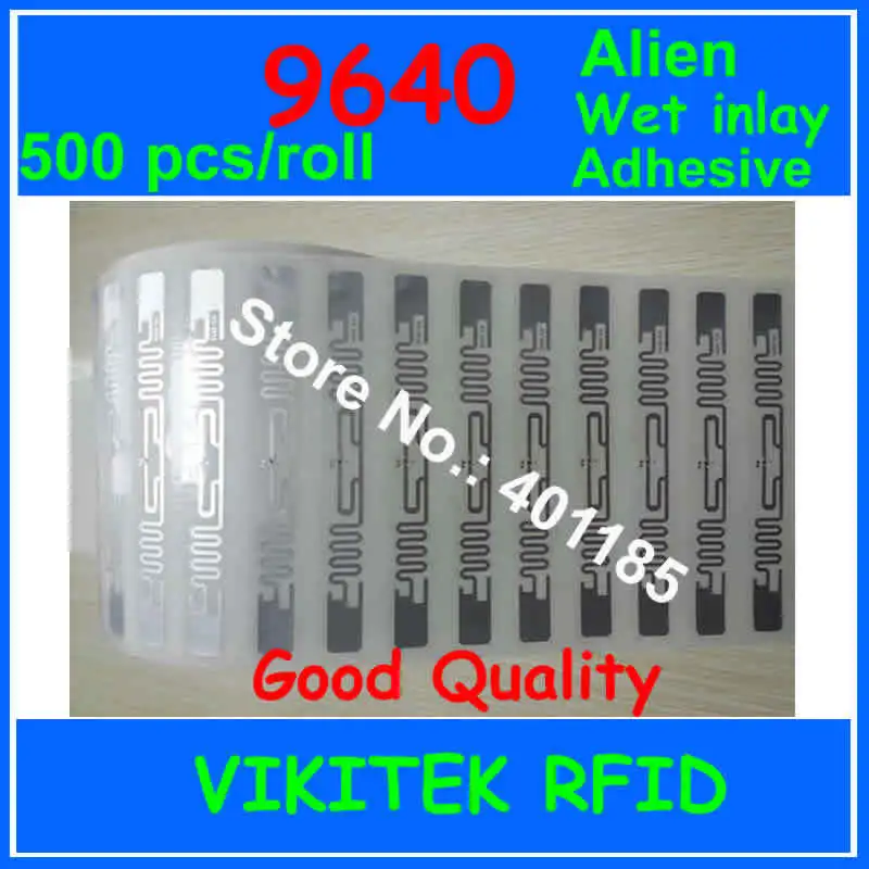 Alien authoried 9640 glue adhesive UHF RFID wet inlay 500pcs per roll 860-960MHZ Higgs3 EPC C1G2 ISO18000-6C used RFID tag label